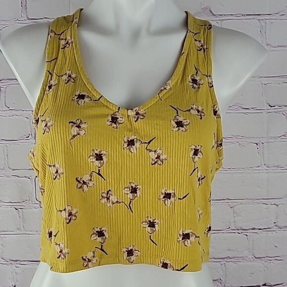Aeropostale yellow flower print tank top with lace backing. NWT. Size XL - Picture 1 of 6